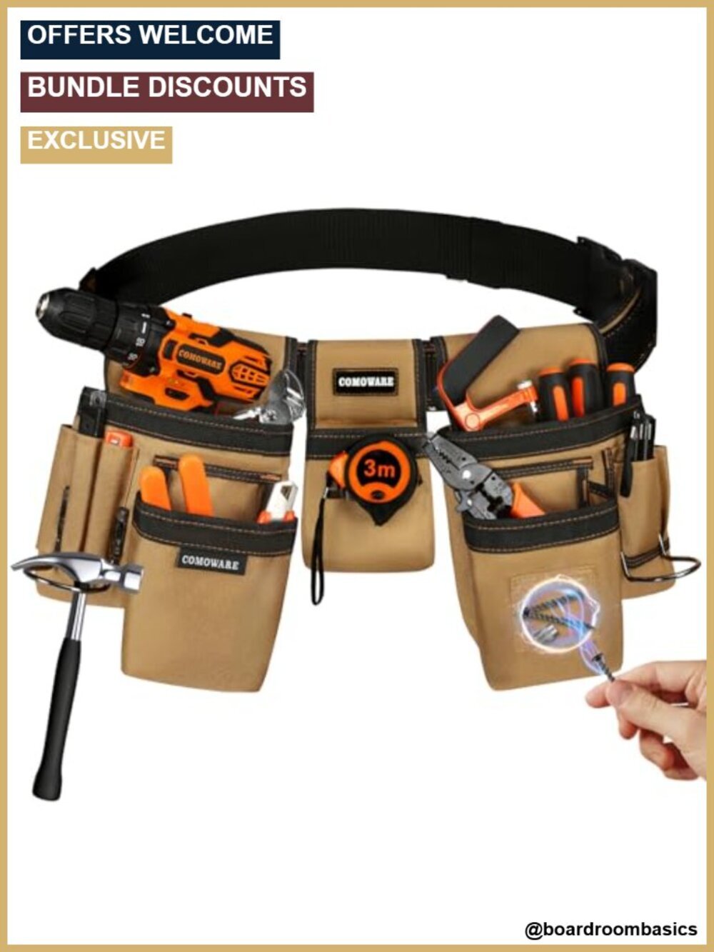 17-Pocket Detachable Tool Belt with Magnetic Zone, Adjustable 31.5-49.2" Waist